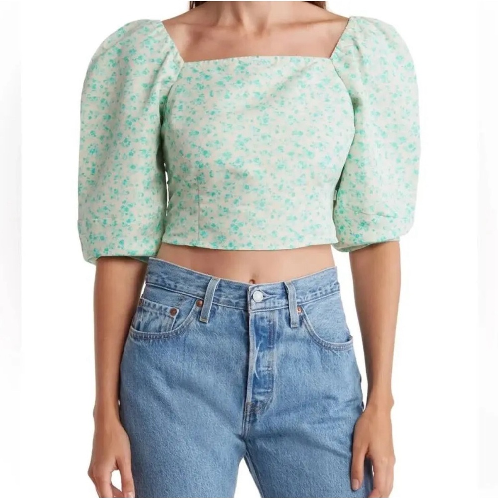 Levi's Women's Yvie Puff 3/4 Sleeve Cottagecore Cropped Blouse Green Floral XL